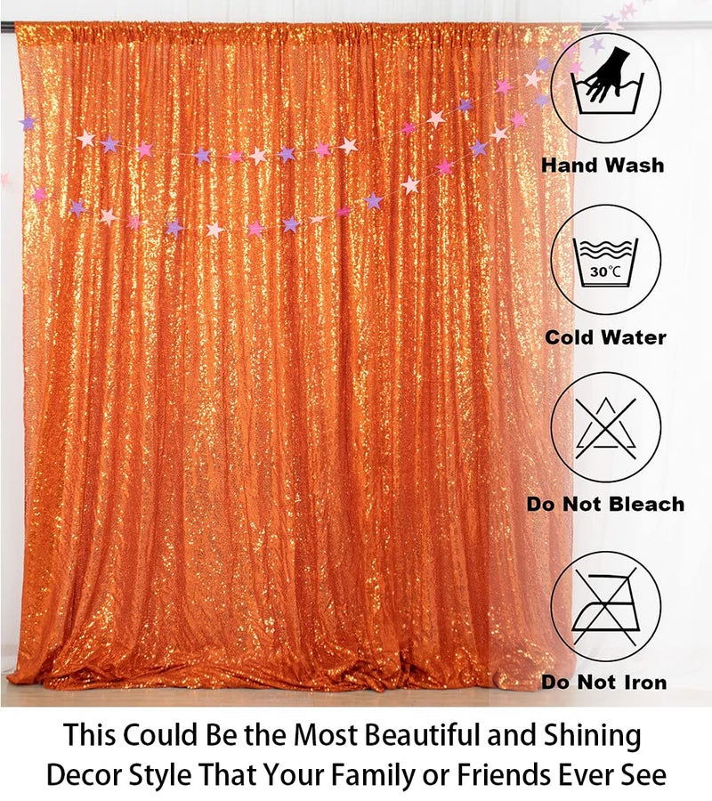 ShinyBeauty 7FTx7FT Orange Shimmer Sequin Fabric Photography Backdrop - Happy Birthday & Prince Glitter - Image 5